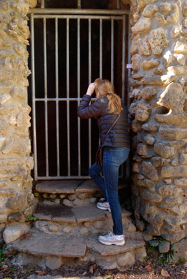 a park visitor looks inside the Grotto