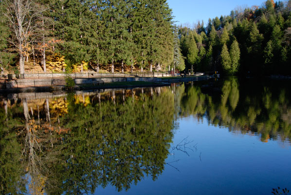 reflections of the opposite bank seen in the pond