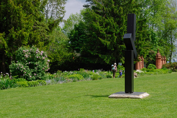 a black sculpture in the gardens of Guild Park and Gardens in Scarborough