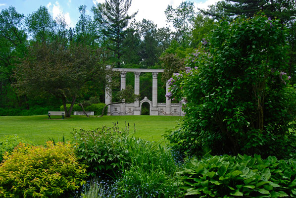 a view across the lawn towards the columns
